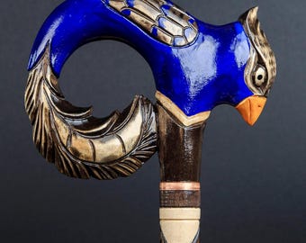 Peacock Artisan Wooden Walking Cane | Walking stick Unique Design for Men and Women