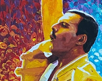 Freddie Mercury Painting on Canvas, Bright Vibrant Super Colorful Bohemian Freddy Wall Art Home Decor, Top Handmade Gift for who loves him