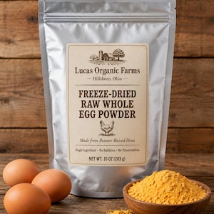 Bulk Value Freeze-Dried Raw Whole Egg Powder | 10 oz Mylar Bags | Pasture-Raised Hens | Non-GMO Feed | Food Storage image 1