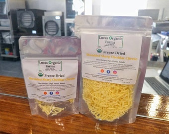 Freeze Dried Organic Shredded Sharp Cheddar Cheese - USDA Organic - In Mylar Bag Or Clear Mylar - FREE SHIPPING On Orders 35.00 +