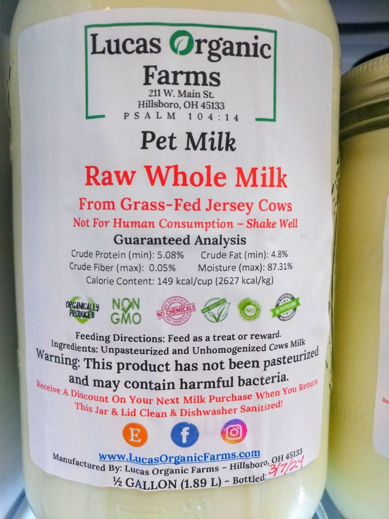 Freeze Dried Grass-Fed, WHOLE, Organic Raw Cows Milk Powder-Non-GMO-Not For Human Consumption Per Gov Regulations-Pet Milk-35.00 Ships Free image 2