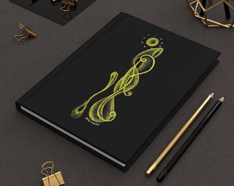 Diario para escritura creativa o journal con portada de arte-canalizado, libreta amarilla y negra espiritual y de desarrollo interior