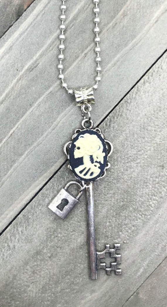 Woman Skeleton Cameo Pirate Skeleton Key Necklace Lolita | Etsy