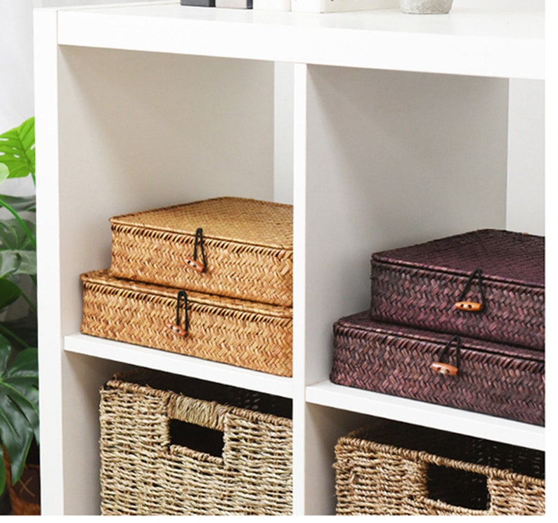 Straw Basket With Lids Straw Woven Box With Lids Seagrass Etsy