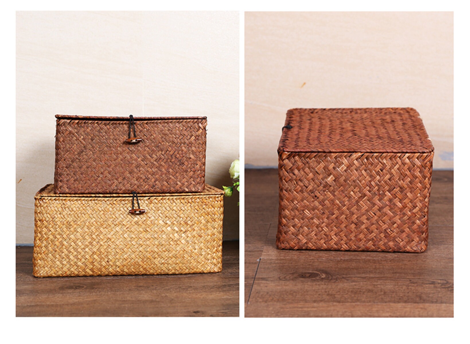 Hand Woven Basket With Lid Straw Woven Basket Storage Basket Etsy