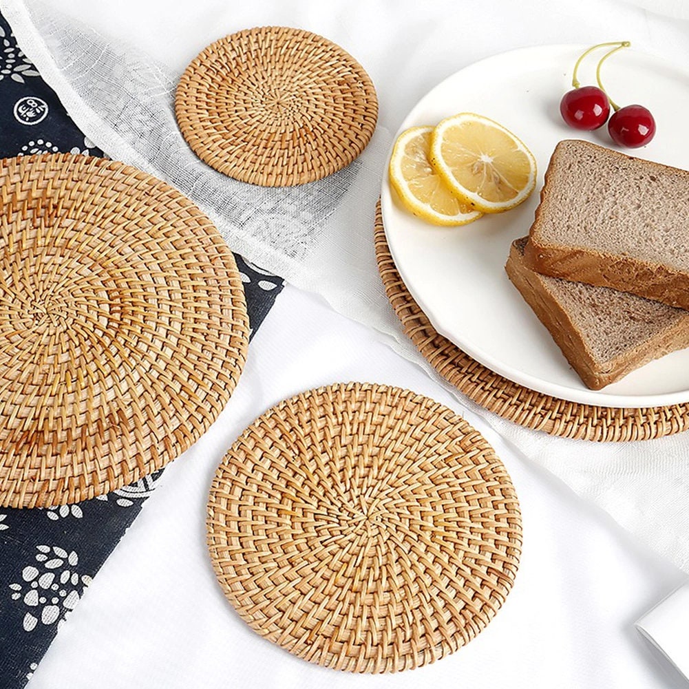 Pcs Natural Weave Placemats Round Braided Rattan Tablemats In