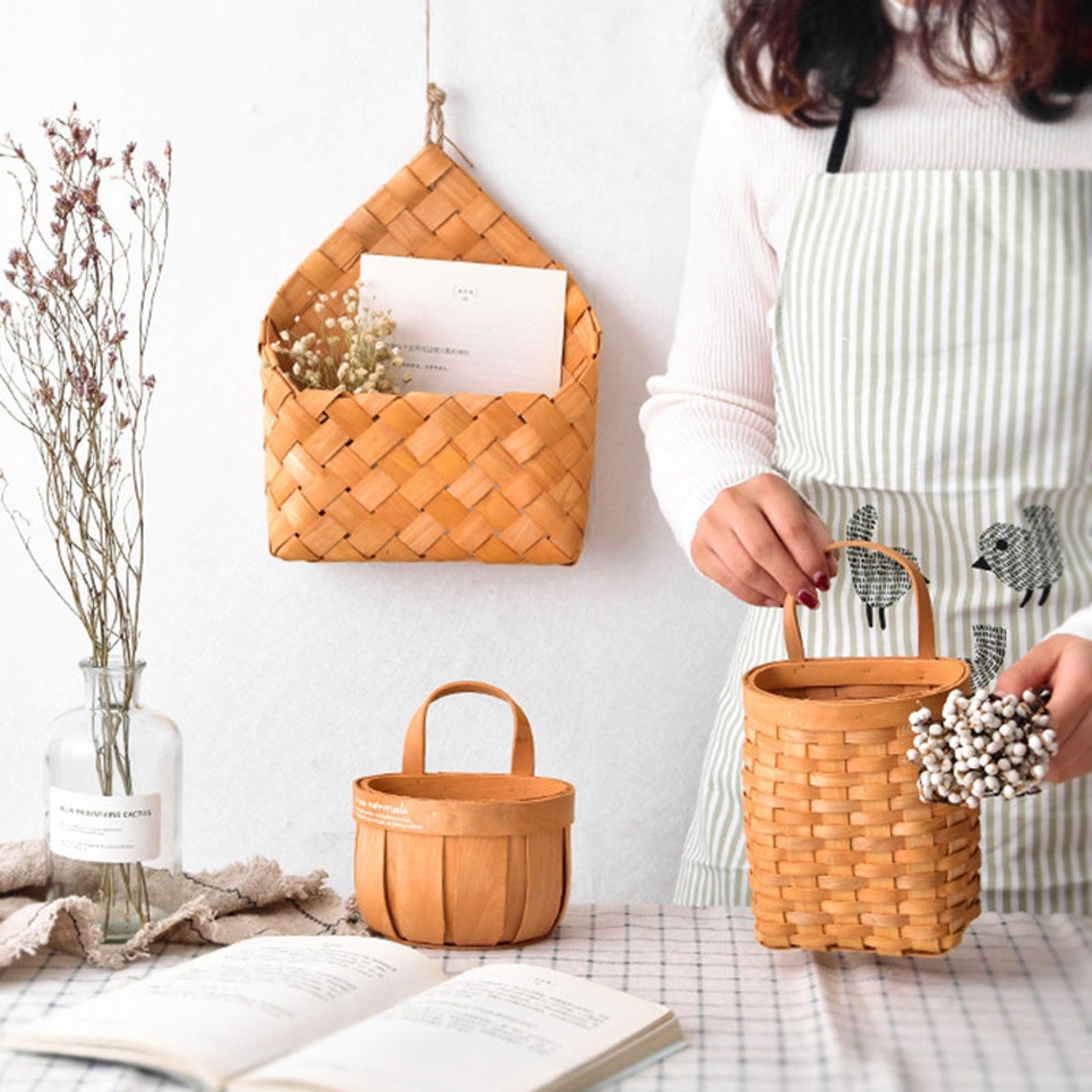 Wall Hanging Wicker Bamboo Basket Flower Basket Wall Hanging Etsy UK