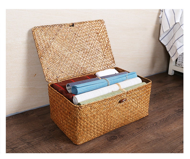 Straw Baskets Big Size Straw Box With Lids Seagrass Box Etsy