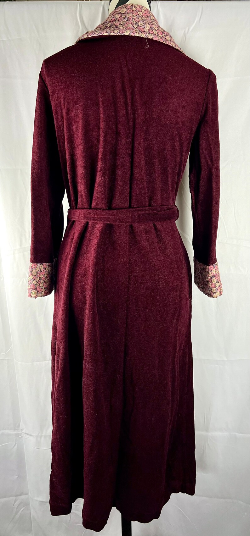 Vintage PM 50s 60s Terrycloth Bathrobe Quilted Floral Burgundy Wine Red ...