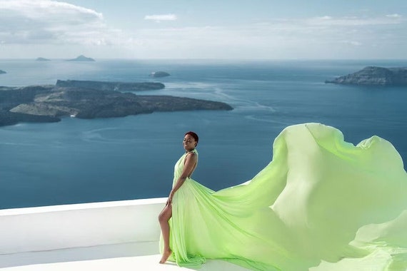 Santorini Flying Dress Long Flying Dresses Flying Dress for Photoshoot Long Train Dress photoshoot Dress flowy Dress satin Dress Etsy