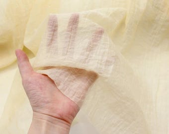 Crinkle Tencel Ramie Fabric: Soft Yellow Lilac Semi-Sheer Drape