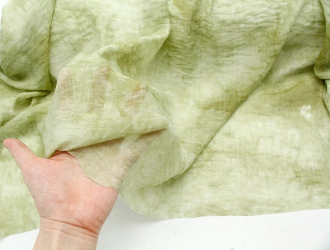 Green Translucent Silk Linen Fabric - Breathable Tie Dye Textile for ...