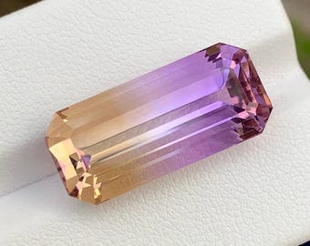 Natural Bolivian Ametrine Gemstone For Jewelry Making , Emerald Shape Ametrine Faceted Stone , 16.10 CT