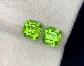 Para naturalnych kamieni perydotowych: szlif poduszkowy, kwasowo-zielony, 2,45 ct