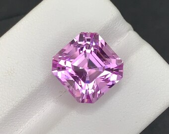 Bubblegum Pink Kunzit Edelstein, Asscher Cut, 12.90 ct - Oktober Geburtsstein