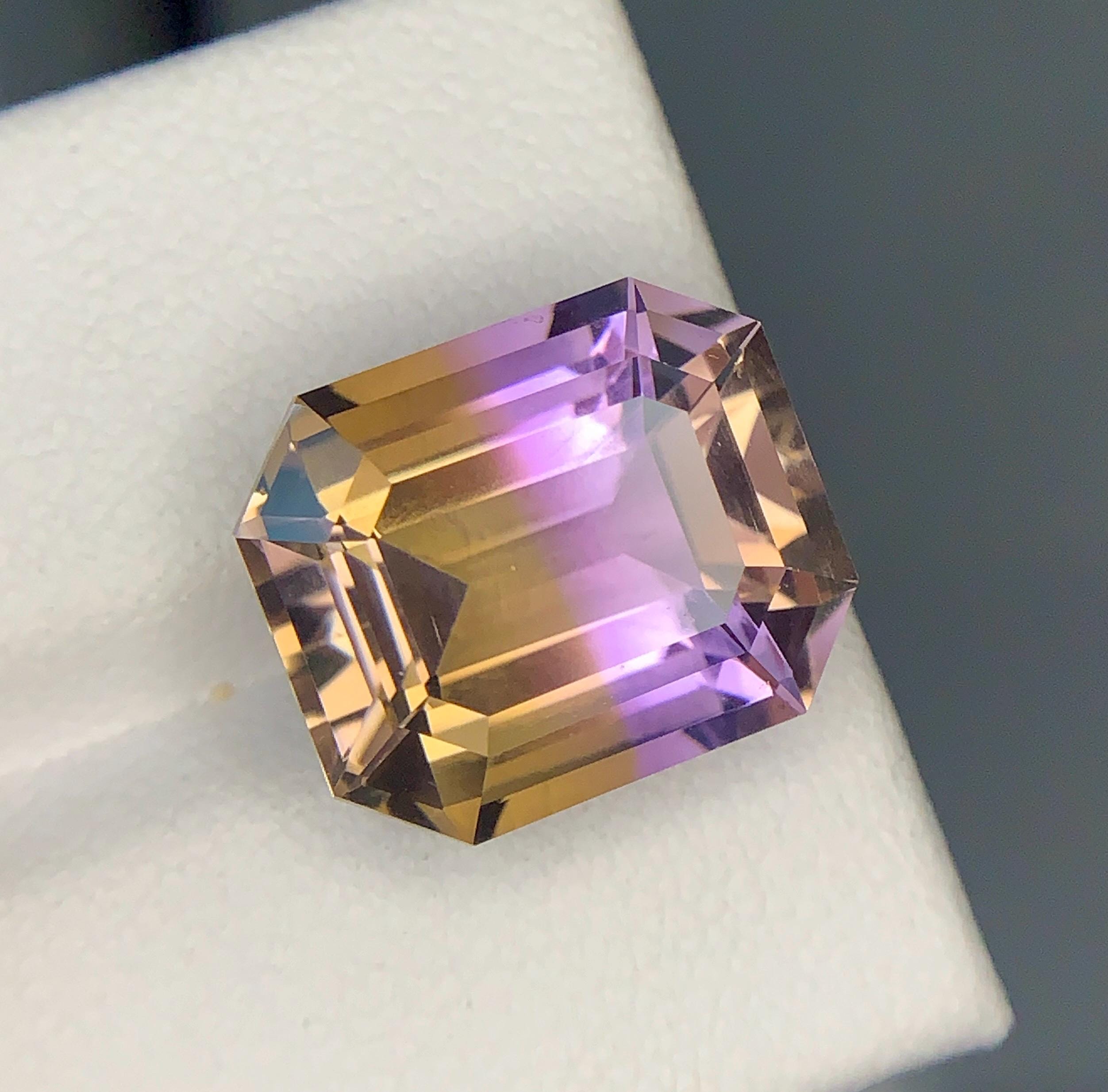 Rich Color Bolivian Ametrine Gemstone For Jewelry Making , Emerald Shape Ametrine Faceted Stone , 10.10 CT
