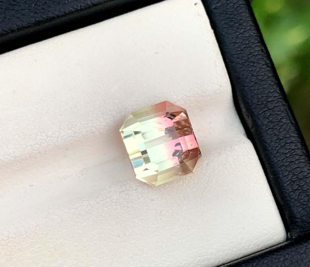 Bi-color Tourmaline Gemstone: Octagon Cut, 4.65 CT, Peachy Pink & Lemon ...