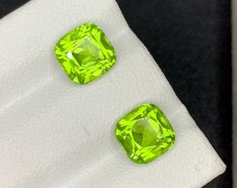 Para kamieni szlachetnych perydot w szlifie poduszkowym: kwasowo zielony, 3,90 ct