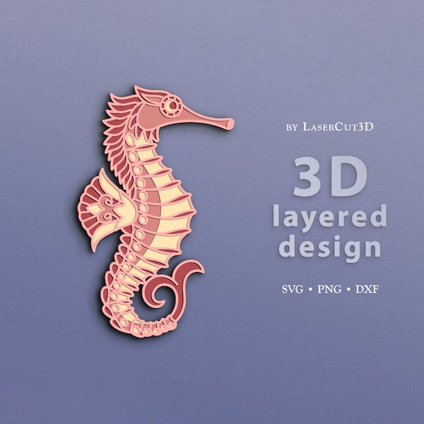 Seahorse 3d Svg. Layer SVG PNG DXF for paper cut, laser cut, plywood cutting, Cricut/Silhouette/Glowforge multilayer papercut lasercut files