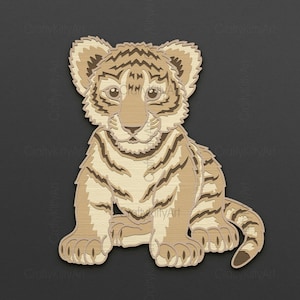 Tiger Laser svg. 3D Multilayer Laserschnitt. Layer SVG PNG DXF Dateien für Laserschneiden, Sperrholz schneiden, Papier schneiden. Baby Tier Laser geschnitten.