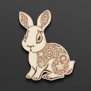 Hase Laser svg. 3D Multilayer Laserschnitt. Layer SVG PNG DXF Dateien für Laserschneiden, Sperrholz schneiden, Papier schneiden. Mandala Tier Design.