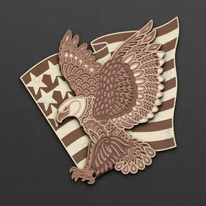 Águila cortada con láser en formato Svg. Archivos SVG, PNG y DXF en capas para corte por láser, corte de madera contrachapada y corte de papel. Diseño de mandala animal.