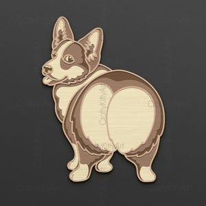 Corgi Dog Fesses laser Svg. Découpe laser multicouche 3D. Couche de fichiers SVG PNG DXF pour la découpe laser, la découpe de contreplaqué, la découpe de papier. Chien découpé au laser.