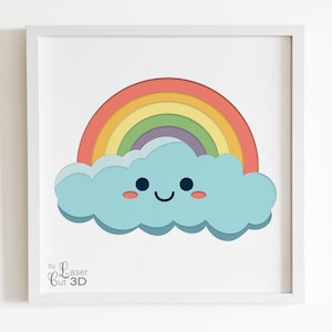 3D shadow box Svg. Rainbow and cloud Shadowbox. Layer SVG PNG DXF for paper cut. Cricut/Silhouette multilayer papercut files. Happy Vibes.