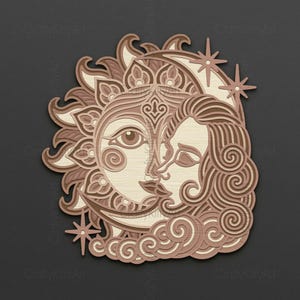 Sol Lua laser Svg. Corte a laser multicamadas 3D. Camada SVG PNG DXF arquivos para corte a laser, corte de madeira compensada, corte de papel. Sol e Lua rosto.