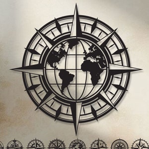 SVG DXF Bundle Kompass Rose Wand Dekor Vorlagen Digitale Dateien Sofortiger Download Geschenkidee Laser Metall Schneiden GlowForge Cricut JH-588