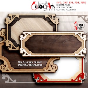 Plantilla de marco de 6 capas Archivos SVG DXF digitales vectoriales para corte de vinilo, cartón y madera GlowForge Cricut Corte láser JH-377