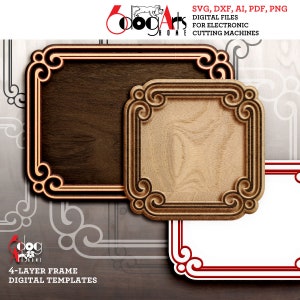 Mehrschichtige Rahmen Vorlagen Vektor Digitale SVG-DXF-Dateien für Holz Karton Vinyl Schneiden GlowForge Cricut Laserschneiden JH-199