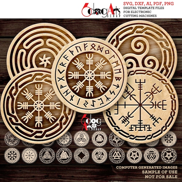 20 Vegvisir Viking Compass Runic Design, Nordic Compass, Protection Symbol Coaster SVG DXF Files Laser Cut GlowForge Cricut Download JH-283