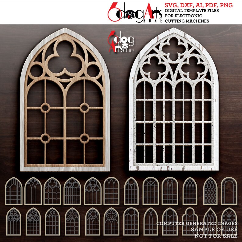 Paper Cut Window 24x Elegant Church Window Papercut, Woodcut Patterns - Gothic Style ...