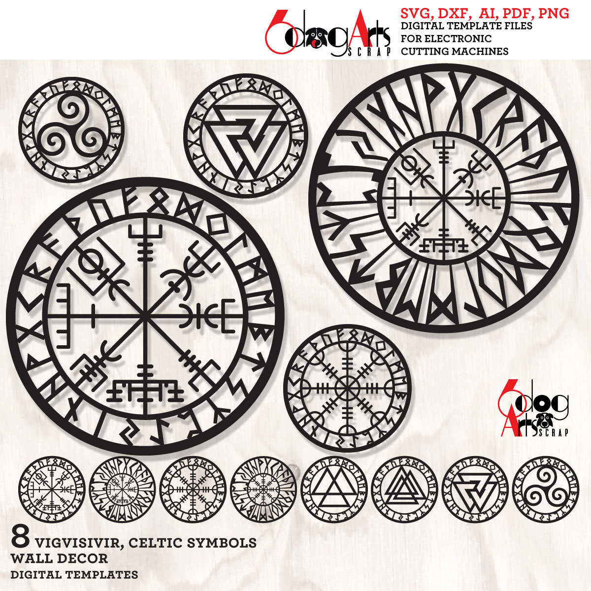8 SVG DXF Bundle Vigvisivir Viking Compass Runes Celtic Wall Decor ...
