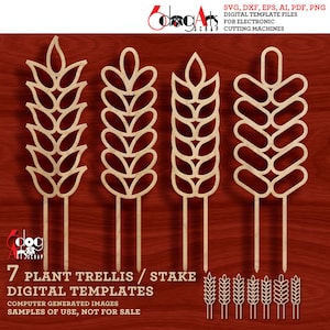 7 plantillas de estacas para enrejado de plantas de interior (archivos vectoriales digitales SVG y DXF, GlowForge, corte láser para madera y plástico, Cricut Maker, descarga instantánea, JH-270)