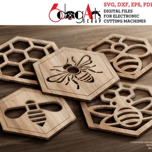 12 Bee Hexagonal Coaster Grill Trivet Templates Vector Digital - Etsy