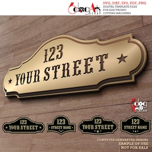 4 DIY Adresse Türschild Digitale Vorlagen svg Dxf Vektor-Dateien GlowForge Laser Metall Holz Schneiden CNC Plasmen Schneiden Sofort-Download JH-234