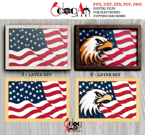 USA Flag American Bald Eagle Wall Decor Multilayered Templates - Etsy