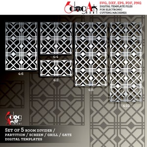 5 modèles numériques de panneau d'incrustation de meubles marocains Svg Dxf GlowForge Laser Cricut CNC décoration en bois fichiers vectoriels de coupe JH-95