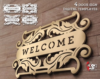 4 Welcome Door Sign Templates Digital Vector Files Svg Dxf Instant Download Wall Decor Laser Metal Wood Cutting CNC Plasma Cutter JB-1203m
