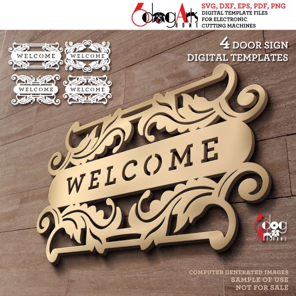 4 Welcome Door Sign Templates Digital Vector Files Svg Dxf Instant Download Wall Decor Laser Metal Wood Cutting CNC Plasma Cutter JB-1203m
