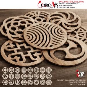 24 ronde houten onderzetter onderzetter muur decor sjablonen Vector digitale SVG DXF-bestanden downloaden lasersnijden plasma Cricut JB-1846