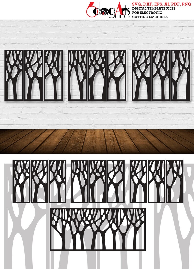 Tree Panel Pattern Vector 10 Tree Panels Wall Decor Room Divider Partition Privacy Screen Digital ...
