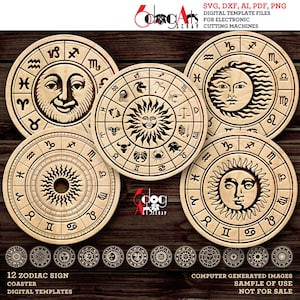 Personalize seu espaço com porta-copos com o signo do zodíaco - Arquivos digitais SVG DXF para corte e gravação a laser - Download instantâneo JH-501