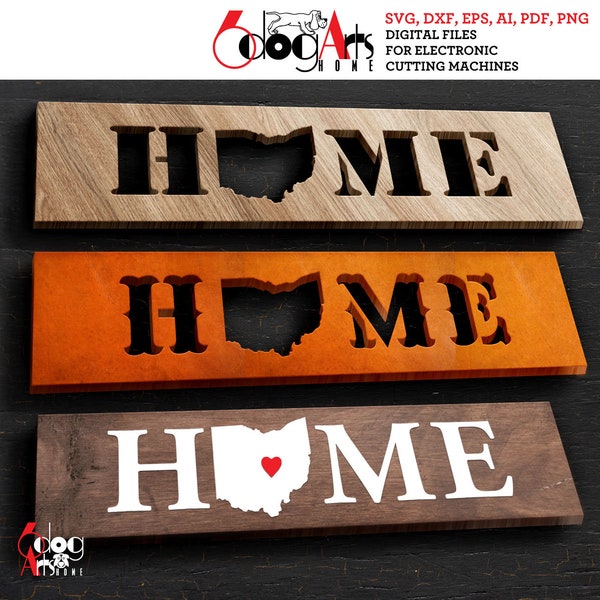 3 Ohio Home Sign Door Wall Decor Coaster Templates Vector Digital SVG DXF Files GlowForge Laser Cutting Cricut Instant Download JH-428