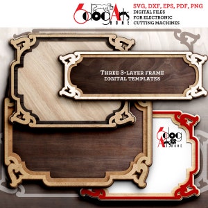 3 Geschichtete Rahmen Vorlagen Vektor Digitale SVG-DXF-Dateien für Holz Karton Vinyl Schneiden GlowForge Cricut Laserschneiden JH-378