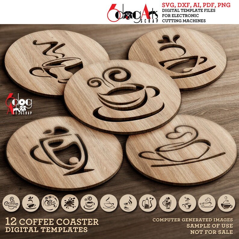 Round Coffee Tea Coaster Trivet Wall Decor Templates Vector Digital SVG DXF Files Download Laser Cutting GlowForge Cricut Maker