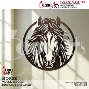Plantillas digitales de decoración de pared con caballos Archivos SVG DXF Descarga instantánea Enrutador CNC Laser Glow Forge Cricut Metal Paper Cutting JH-62