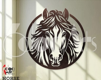 Modelo digital SVG/DXF para decoração de parede com tema de cavalos, para corte a laser, CNC e plasma, download instantâneo (JH-62)